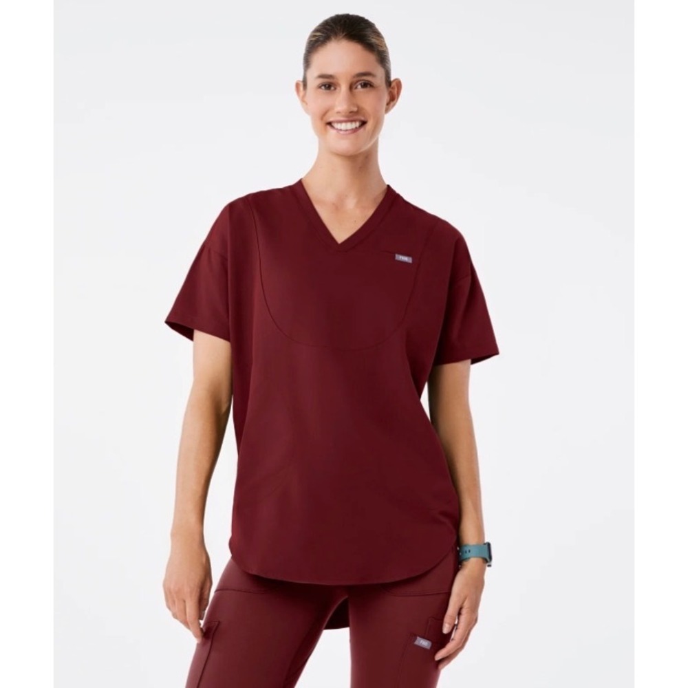 FIGS Halle Tunic Scrub Top Burgundy Medium